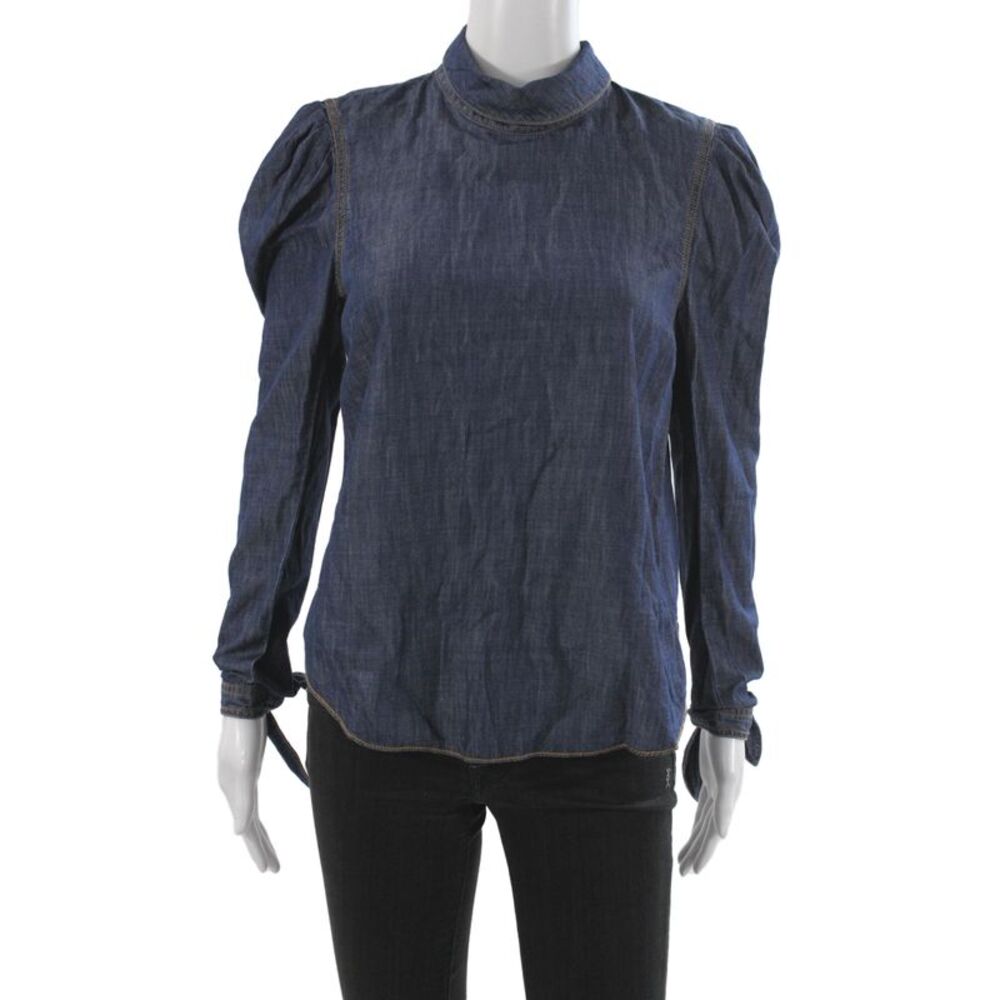 Veronica Beard Women Basic Blue High Neck Long Sleeve Blouse Size 4